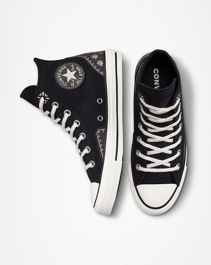 Women's Converse Chuck Taylor All Star Autumn Embroidery High Top Shoes Black / Pink | AU 543CES